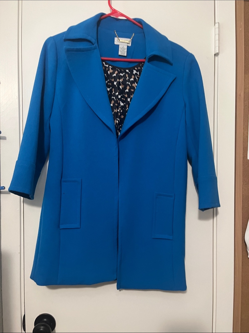 Bright Blue Three-Quarter Sleeve Notch-Collar Lightweight Coat